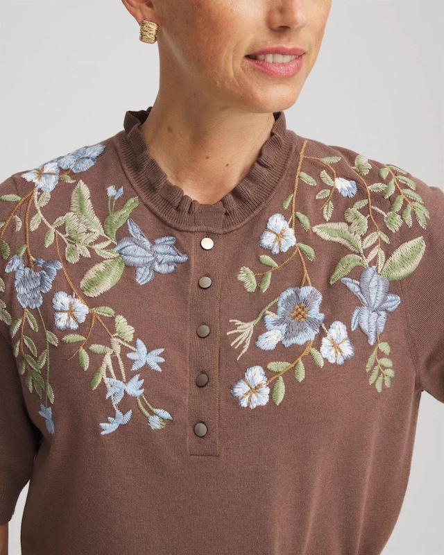 Embroidered Henley Pullover Sweater - image 4